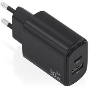 Cargador de Pared GaN Aisens A110-0978/ 1xUSB Tipo-C/ 1xUSB/ 30W/ Negro