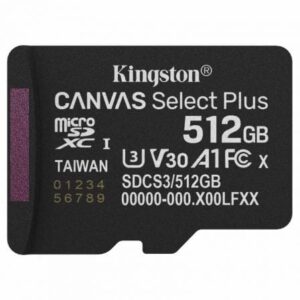 Tarjeta de Memoria Kingston CANVAS Select Plus 512GB microSD XC/ Clase 10/ 150MBs