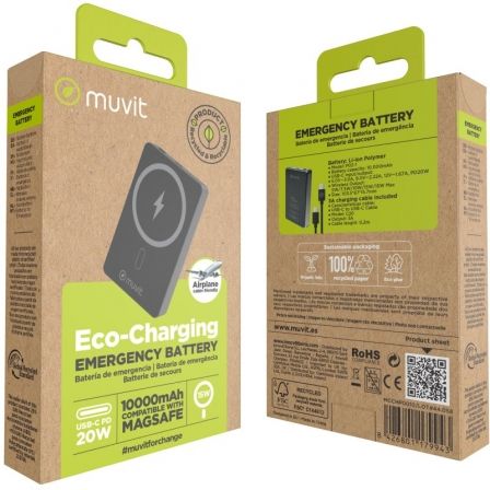 Powerbank 10000mAh Muvit For Change MCCHP0010/ 20W/ Wireless/ Negra/ Incluye Cable USB Tipo-C - Imagen 4