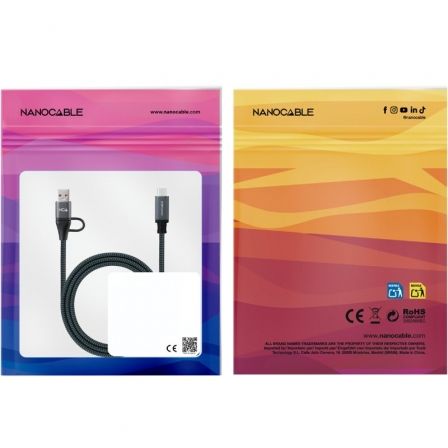 Cable USB 3.2 Tipo-C Nanocable 10.01.4111-L150-COMB/ USB Tipo-C Macho + USB Macho - USB Tipo-C Macho/ Hasta 100W/ 20Gbps/ 1.5m/ Gris y Negro - Imagen 3