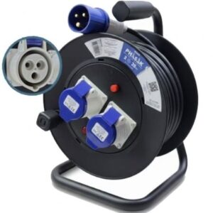 Regleta enrollable Phasak BN 3475/ 2 Enchufe industrial 2P+TT/ Cable 25m/ Negro y Azul