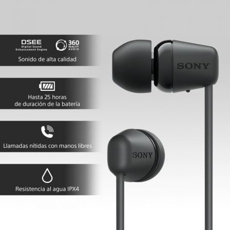 Auriculares Inalámbricos Intrauditivos Sony WI-C100/ con Micrófono/ Bluetooth/ Negros - Imagen 4