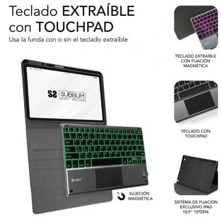 Funda con Teclado Subblim KeyTab Pro BT para Tablet iPad 10.9" 10a Gen/ Negra - Imagen 3