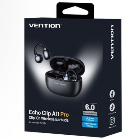 Auriculares Bluetooth Vention Echo Clip A11 Pro con estuche de carga/ Autonomía 6h/ Negro - Imagen 2